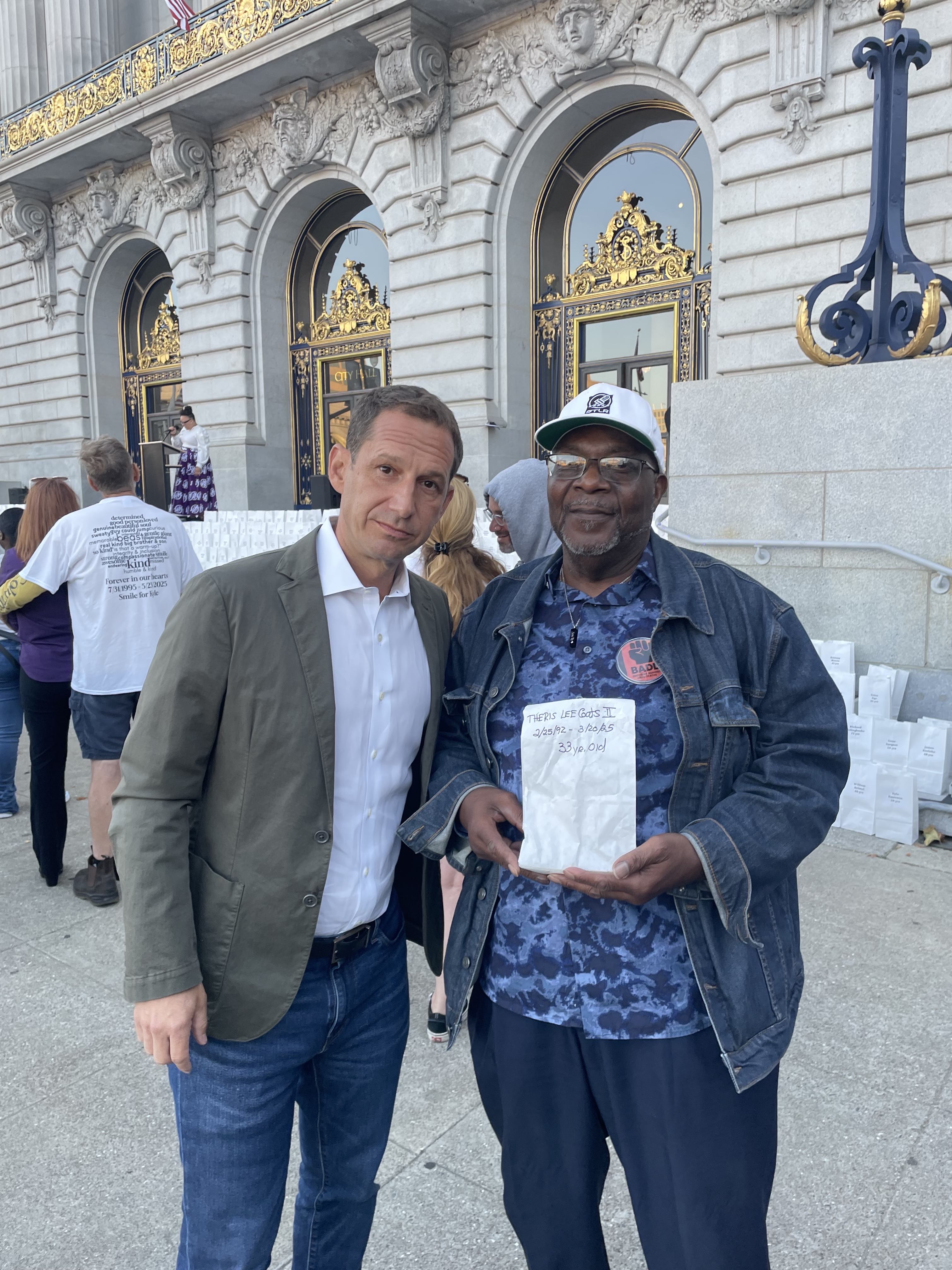 Photo of BADD CEO and Co-Founder Theris L. Coats Sr. and Mayor Daniel Lurie together at San Francisco City Hall for international overdose awareness day